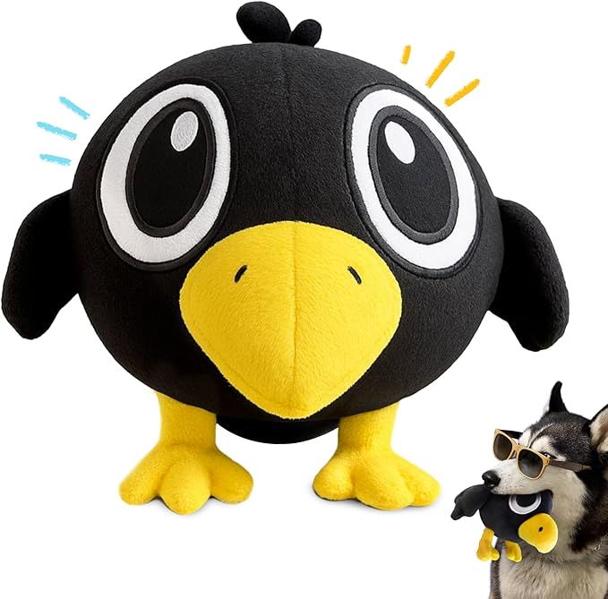 Squeaky Dog Toy for Small & Medium Dogs – Cute Black Crow Plush Dog Toy – Soft Stuffed Animal Puppy Toy with Squeaker for Interactive Play, Safe Durable Plush Toy to Keep Pets Busy – 6.5"