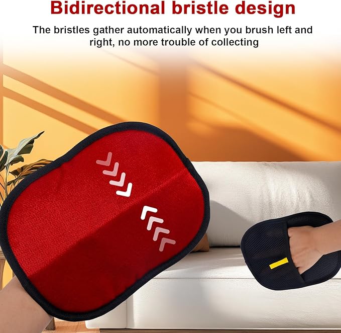 Double-Sided Pet Grooming Gloves, Electrostatic Versatile Static Pet Hair Remover Glove Reusable Static Cat Grooming Tools for Carpet Couch Clothing Furniture Supplies (Red)