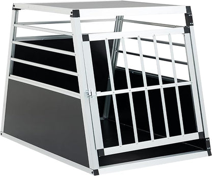 Pet Car Transport Cage with Lockable Aluminium Puppy Travel Crate Box with Trapezoidal Kennel Design for Dogs and Cats Safe and Sturdy Dog & Cat Carrier Cage 35 × 25 × 27 in