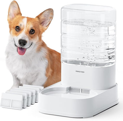 Gravity Dog Water Bowl Dispenser Automatic Pet Water Dispenser for Dogs Gravity Water Bowl for Cats 1 Gallon/3.78L with 6 pcs Filters