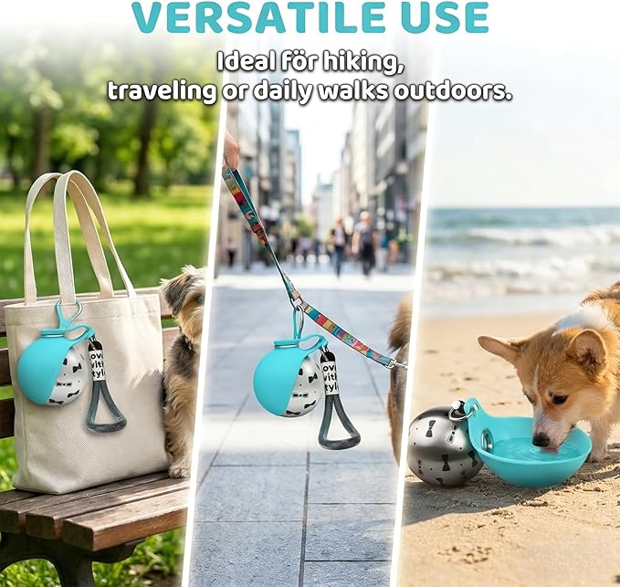 2026 New 2-in-1 Portable Dog Water Bottle for Small Dogs, Foldable Pet Water Bottle, 304 Stainless Steel Compact Dog Drinking Bottles Leak Proof & Silicone Bowl for Walking Hiking (Pink B)