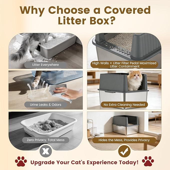 Stainless Steel Metal Litter Box for Kittens & Small Cats, 11.8" High Sides Prevent Litter Scatter, Open Top Litter Pan Anti-Leak & Easy Clean, Compact Space-Saving Size 17.3x13.4x11.8 Inches