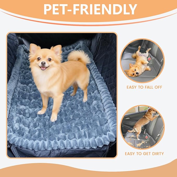 2-in-1 Dog Car Seat Cover & Dog Car Pet Bed Mat for Back Seat, Waterproof Pet Hammock with Soft Plush Cushion, Nonslip Backseat Protector for Dogs, Fits Cars SUVs Trucks