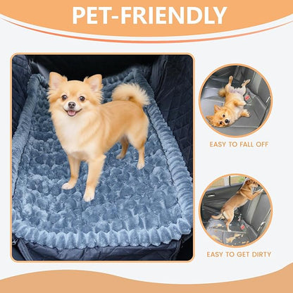2-in-1 Dog Car Seat Cover & Dog Car Pet Bed Mat for Back Seat, Waterproof Pet Hammock with Soft Plush Cushion, Nonslip Backseat Protector for Dogs, Fits Cars SUVs Trucks