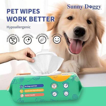 Pet Wipes 80 Count, Dog Wipes Cleaning Deodorizing Cat Wipes, 8 x 8 Inch Dog Grooming Wipes for Butt Paws Ear Eyes and Body (Pack of 2)