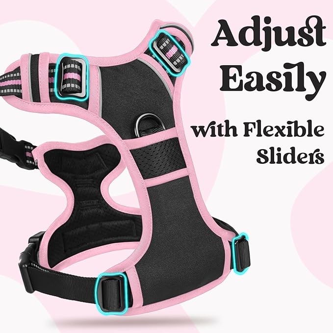 rabbitgoo Dog Harness for Large, No Pull Pet Harness with 3 Buckles, Adjustable Soft Padded Vest with Control Handle, Walking Reflective Pet Vest for Extra Large Dogs, Black & Pink, XL