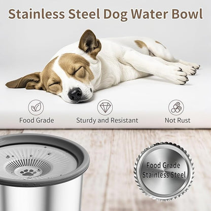 6.5L Dog Water Bowl No Spill 1.6 Gallon Stainless Steel Water Bowl with 4 Filters for Dogs 220oz Large Capacity No Splash Slow Drinking Feeder with Anti-Slip Mat for Messy Drinkers
