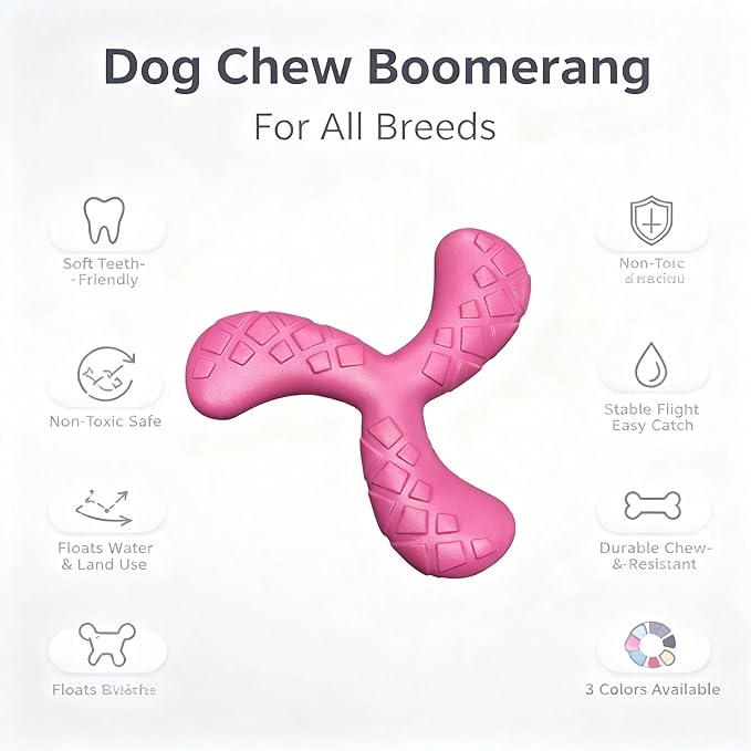 Ultra Durable Tri-Prong Dog Chew Toy for Teeth Cleaning - Non-Toxic Rubber Interactive Tug of War & Fetch Toy for Medium & Large Dogs((Red)