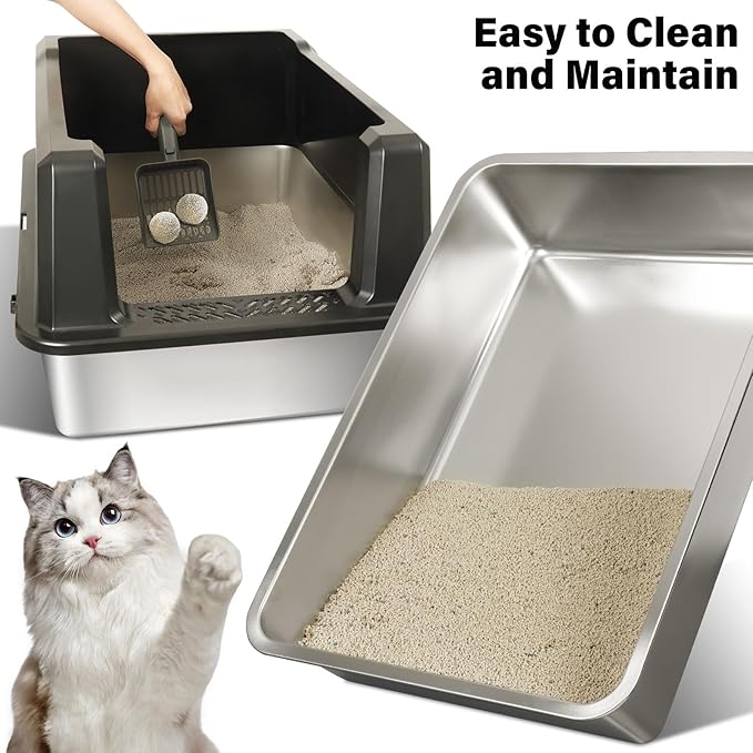 XXXL Stainless Steel Litter Box with Lid, Jumbo 28"x20"x14" Metal Litter Box with High Sides, Cat Litterbox Extra Large for Big Kitty, Multiple Cats, Never Absorbs Odors, Non-Stick
