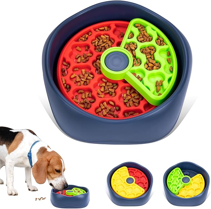 Interactive Pet Puzzle Slow Feeder Bowl - Innovative Rotating Design, Anti-Gulping, Promotes Digestion & Mental Stimulation, Non-Slip Food Dispenser for Small & Medium Dogs & Cats (Red & Green)