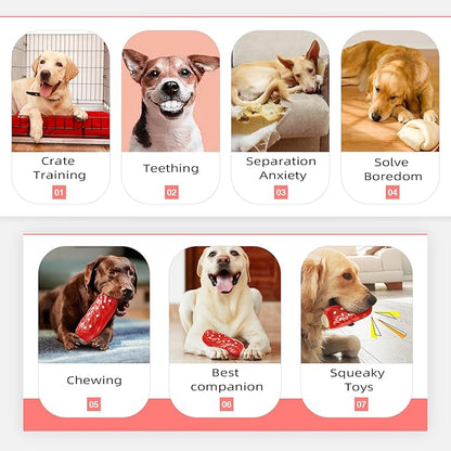 Indestructible Squeaky Dog Chew Toys for Aggressive Chewers, Food Grade Material, Tough Durable Dog Toys for Medium Large Breed (Red)