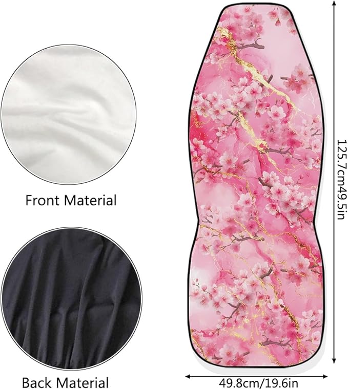 Cherry Blossom Car Front Seat Covers 2 PCS Pink Marble Print Vehicle Seat Cover Fit Most Cars, Sedan, SUV, Van Universal Automotive Accessory Decor