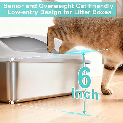 2 Pack Stainless Steel Litter Box | XL Enclosed Cat Litter Boxes with Lid for Big Cats and Multi-Cats | High Sided, Anti-Urine Leakage | Non-Stick Bottom（Silver Gray）