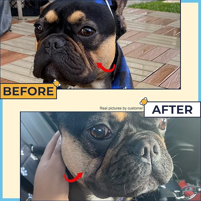 Wrinkle Wipes for French Bulldog, English Bulldog & Pug -100% Organic Extracts Dog Wrinkle Wipes to Soothe Wrinkles- Dog Face Wipes Cleaning Alcohol Free- Say Bye to Rash w/ Paste For Bulldogs Wrinkle