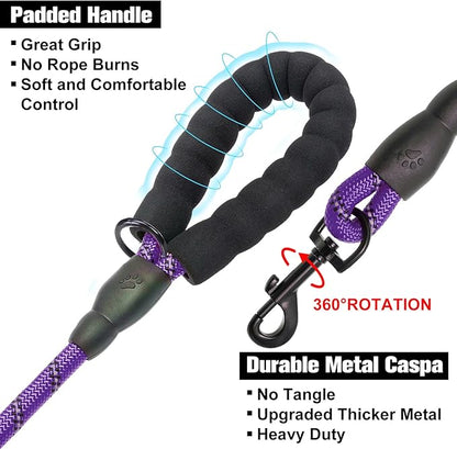 BEAUTYZOO Heavy Duty Rope Dog Leash 6 Pack, 5FT Nylon Pet Lead With Reflective Thread, Soft Padded Handle for Large Medium Dogs Small Puppy