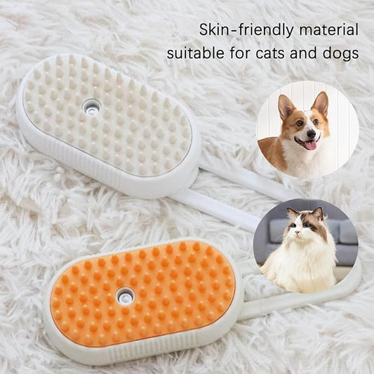 Cat Brush, 4 in 1 Self Cleaning Silicone Cat Steam Brush Quick & Easy Pet Hair Remover Comb for Shedding, Massage, Cleaning, 360° Rotating Pet Steam Brushs for Cats Dogs (Brown)