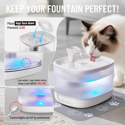 Veken Cat Water Fountain with Detachable Tank, Easy to Clean & Assemble, 84oz/2.5L Automatic Pet Drinking Dispenser with Quiet Operation & LED Light for Cats, Dogs and Small Pets, White