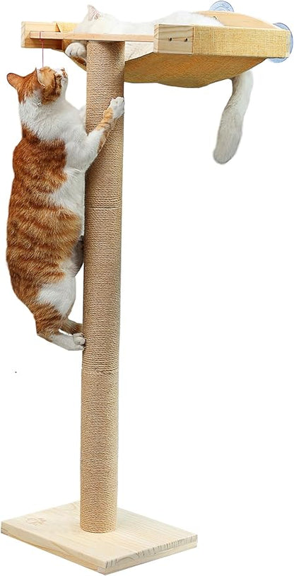 Cat Window Perch with Tall Scratching Posts, Inside 46" Climbing Tree Hammmock Mounted with Suction Cups for Sleeping,Playing and Watching Birds