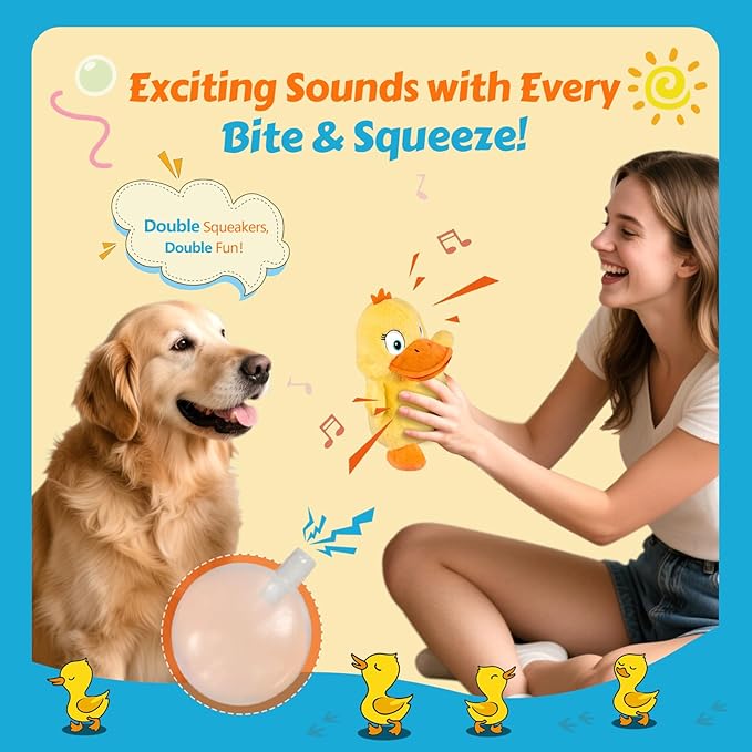 Squeaky Duck Dog Toy – Plush Chew Toy with 2 Squeakers & Crinkle Wings for Small and Medium Dogs – Soft Puppy Toy for Boredom & Indoor Play