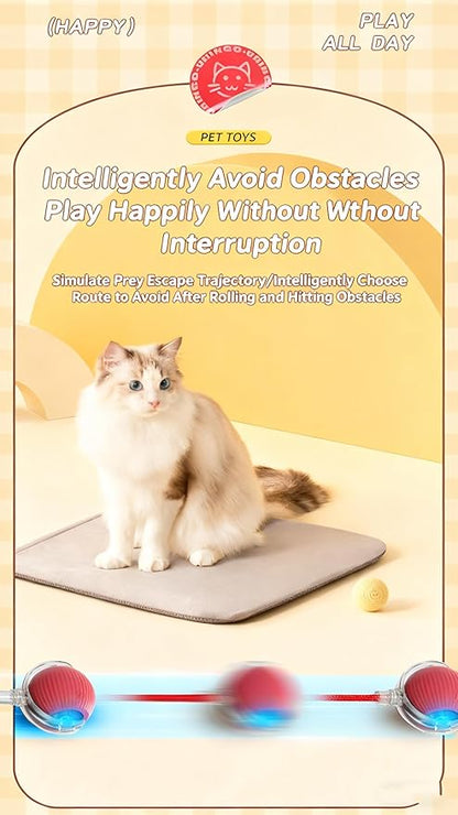 RightBliss Automatic Interactive Cat Dog Toy with Elastic Tail: Chirping Sound, Smart Obstacle Avoidance for Indoor Cats & Kittens(Feathered-Tail Gray Ball)