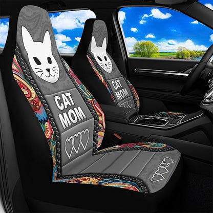 Cat Mom Car Seat Covers 2 Pcs Waterproof Front Seat Covers Boho Floral Bucket Seat Cover Car Interior Accessories for Women Men