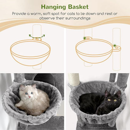 Globlazer Sturdy Cat Tree, 68-inch Large Cat Tower for Indoor Adult Cats 20 lbs Heavy Duty Cat Tree for Big Cats with Extra Large Platform, 5 Scratching Post, S68, Cloud Grey
