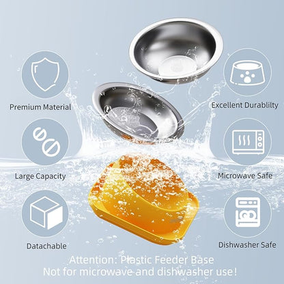 Tilted Cat Food Bowls, Cat Feeding Dishes Whisker Friendly, Slanted Flat Plastic Feeder Elevated Angled Design, 3 in 1 Combined Food Bowls(Yellow)