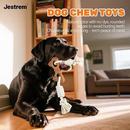 Dog Rope Toy for Aggressive Chewers, Tug and Teething Toy with Natural Cotton Rope and Wood-Plastic Bone, Durable Chew Toy for Medium to Large Dogs 20-60lb