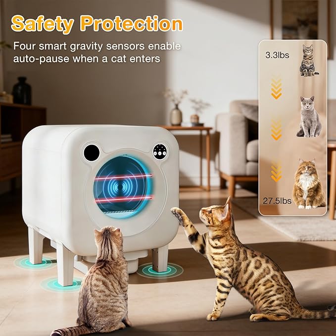 Automatic Litter Box, 4 in 1 Security-System Self Cleaning Litter Box Robot, 75L+12L Extra Large Space for Multiple Cats, APP Control, 1 Free Cat Litter-Mat, 3 Rolls Cats Waste Bag Liners