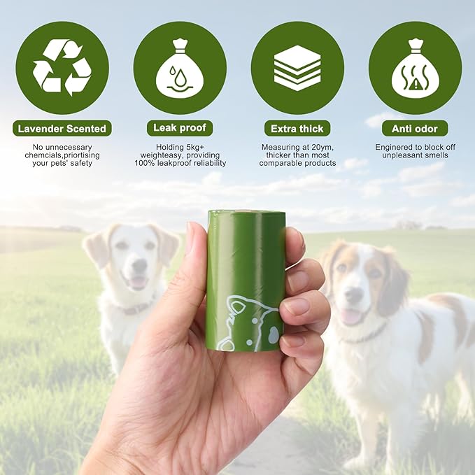Poop Bags for Dogs, Leak Proof Waste Bags 600 Count Lavender scented Green Refill Rolls with Dispenser
