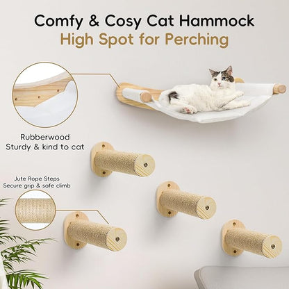 Cat Wall Hammock & Steps Set - Wall Mounted, 21 * 18 in for Large Cats - Screw-in Climbing Play Set