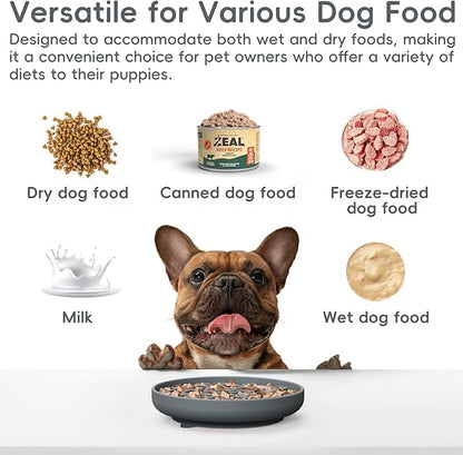Silicone Slow Feeder Dog Bowl – Gray Bone Pattern | Food-Grade Non-Slip Dog Dish for Anti-Bloat, Fast Eating Prevention, 7.5” x 1.5”, Dishwasher Safe