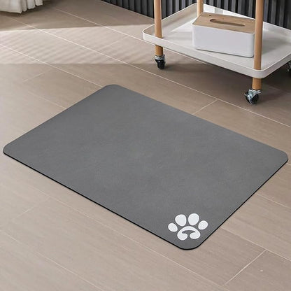 YCT Pet Cat Food Mats - Non Slip Super Absorbent, with Footprints Logo, 24 x 16.9 inches, Dark Gray