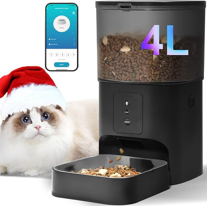 ANDOLL HOME 2.4G Automatic Cat Feeder, 4L WiFi Food Dispenser with 10s Voice Recorder, Pet Feeder up to 10 Meals per Day, Timed Cat Feeder with Dry Food Sealed Ring