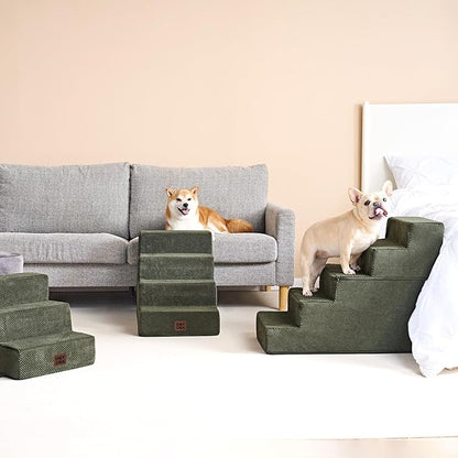 EHEYCIGA Dog Stairs for Small Dogs 13.5" H, 3-Step Dog Steps for Couch Sofa and Chair, Pet Steps for Medium Cats, Non-Slip Balanced Pet Ramp Indoor, Military Green