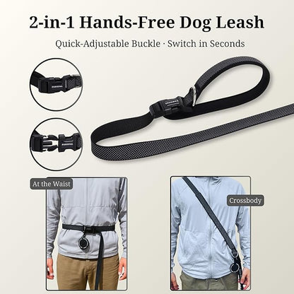 6-8FT Hands Free Dog Leash - Adjustable Waist & Crossbody Belt, Tangle-Free, Reflective Urban Leash for City Walks, Jogging & Daily Use (Black)
