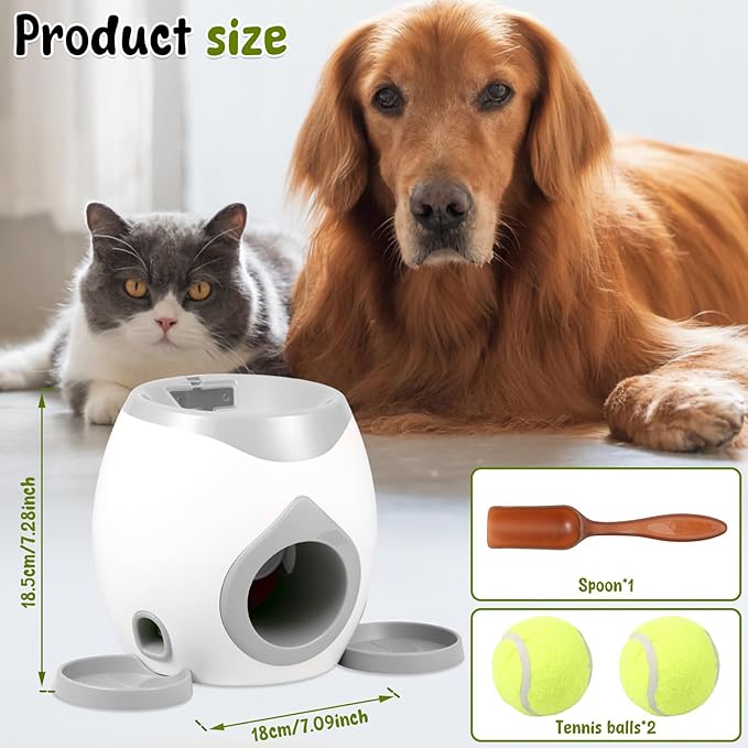 Dog Ball Launcher, Interactive Dog Training Toy, Tennis Ball Reward Machine with Automatic Treat Dispenser, Puppy Balls Thrower Machine, Training Automatic Feeder for Small and Medium Dogs (Gray)