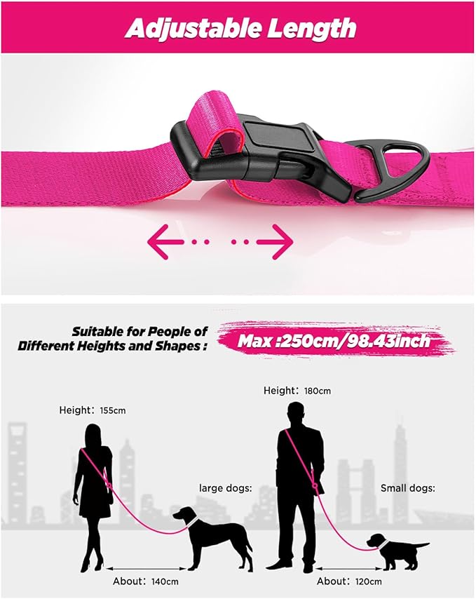 Hands Free Dog Leash, 8.2ft Multifunctional Crossbody Rope with Explosion-Proof Handle and Adjustable Training Hands Free Leash for Medium,Large Dogs Walking,Pink
