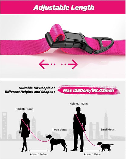 Hands Free Dog Leash, 8.2ft Multifunctional Crossbody Rope with Explosion-Proof Handle and Adjustable Training Hands Free Leash for Medium,Large Dogs Walking,Pink