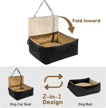Dog Car Seat for Small Dogs,Medium Dog Car Bed with Detachable Washable Cover,Pet Puppy Booster Cars Seats with Safety Belt Up to 30 lbs(Black V)