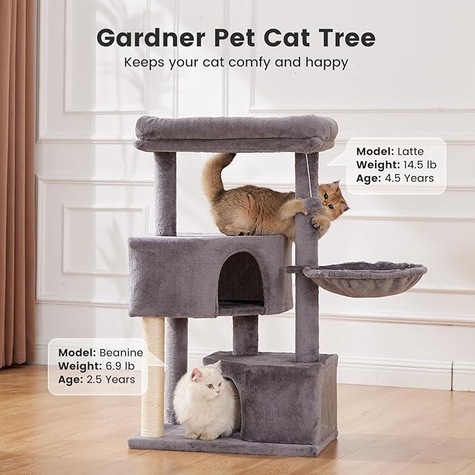 Gardner Pet 41" Cat Tree for Medium Large Cats, Heavy Duty Cat Trees Tower with 2.8in Posts & Washable Top Perches