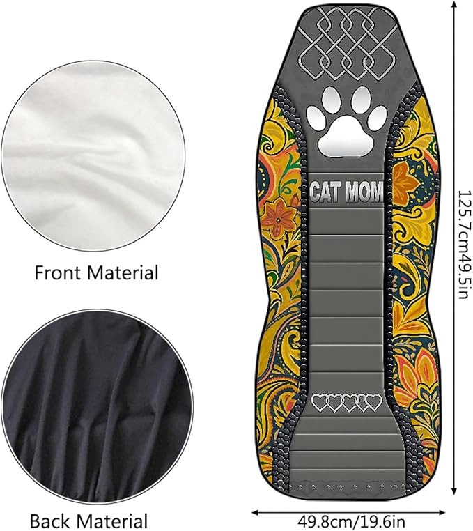 Cat Mom Paw Car Seat Covers 2 Pcs Waterproof Universal Front Seat Protective Cover Boho Flower Easy to Install Automobile Interior Decorate Accessories Fit for Car SUV Trucks