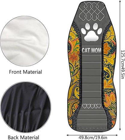 Cat Mom Paw Car Seat Covers 2 Pcs Waterproof Universal Front Seat Protective Cover Boho Flower Easy to Install Automobile Interior Decorate Accessories Fit for Car SUV Trucks