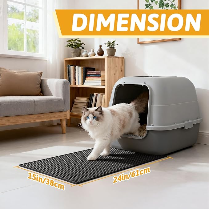Pieviev Cat Litter Mat Double Layer Waterproof Urine Proof Trapping Mat 1 Pack (Black, 24x15 Inch (Pack of 1))