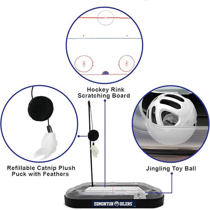 Pets First 5-in-1 NHL Edmonton Oilers Hockey Field Cat Scratcher Toy with Interactive Cat Ball Bell in Tracks