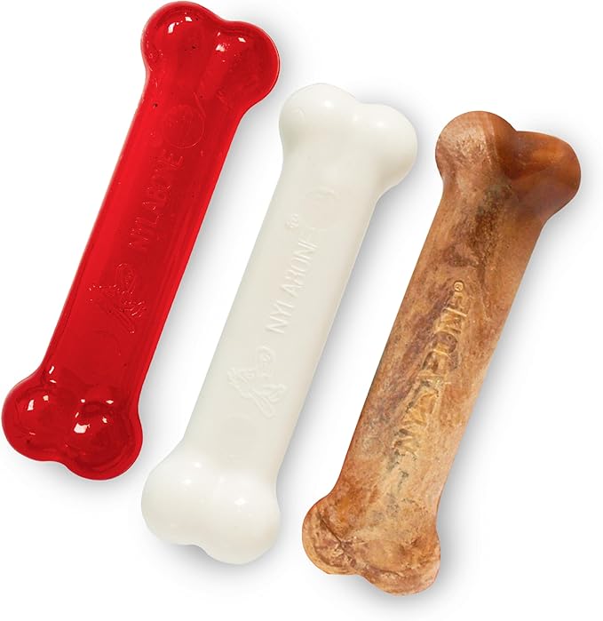 Nylabone Puppy Starter Kit, 2 Teething Toys and 1 Natural Treat for Puppies, Chicken & Bacon Flavor, Small - Up to 25 lbs, 3 Pack