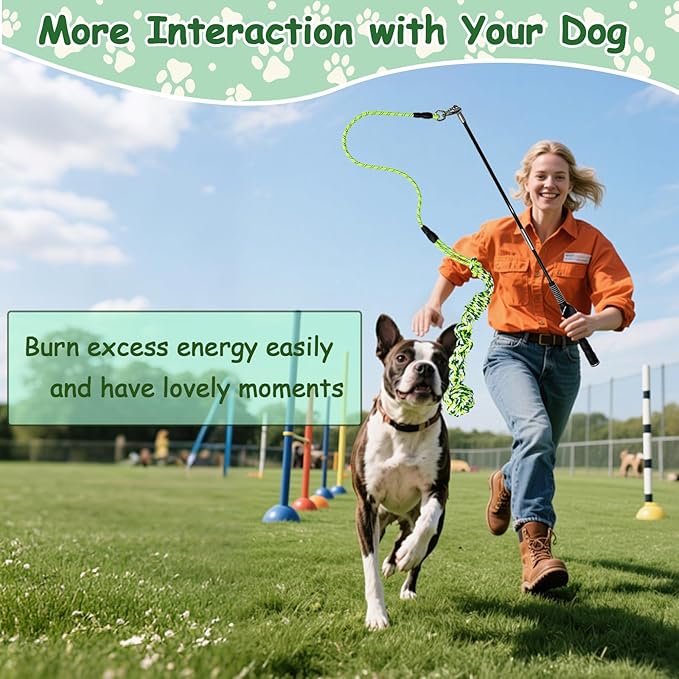 Flirt Pole for Dogs Heavy Duty, Interactive Chase & Tug of War Teaser Wand with Detachable Replacement Knot Ball and Rope Chewing Toys Flirt Stick for Small Medium Large Dogs Exercise & Training