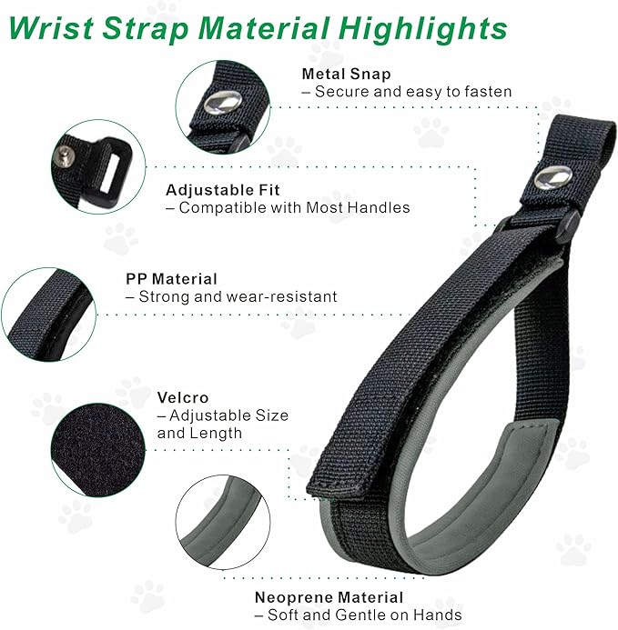 Wrist Strap for Retractable Dog Leash – Adjustable Safety Band with Soft Neoprene Lining and Lockable Hook for Short-Distance Control，Space Gray
