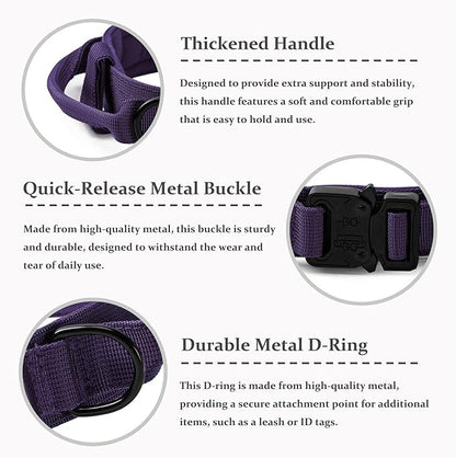 Tactical Dog Collar, Adjustable Military Training Nylon Dog Collar with Control Handle and Heavy Quick-Release Metal Buckle for Small Medium Large Dogs, Purple M