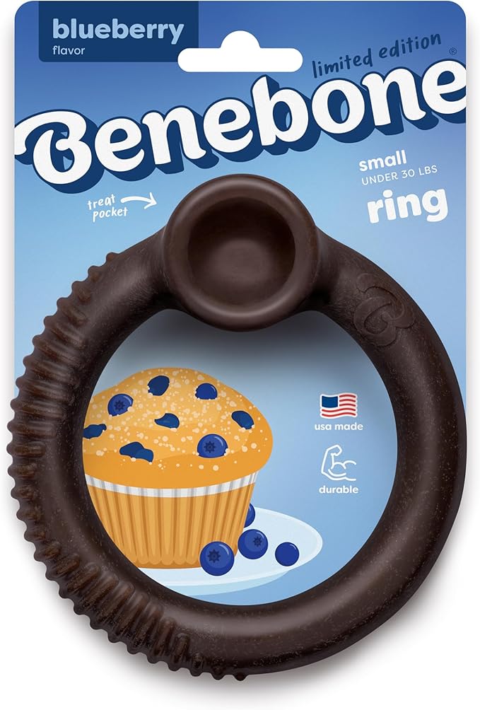 Benebone Ring Durable Dog Chew Toy for Aggressive Chewers – Limited Edition Blueberry Flavor, Small